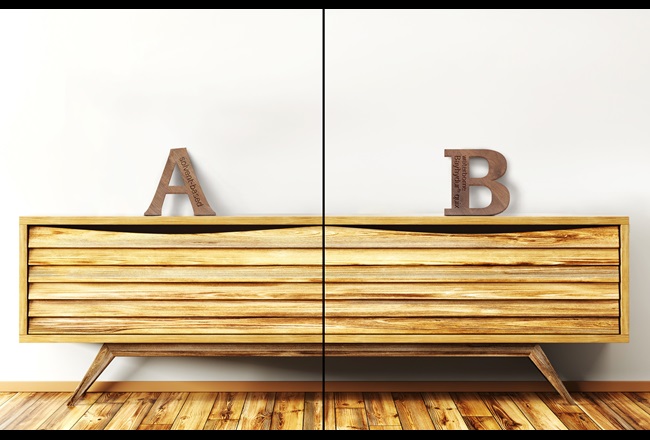 A sideboard shelf made of wood with two wooden letters on its top.