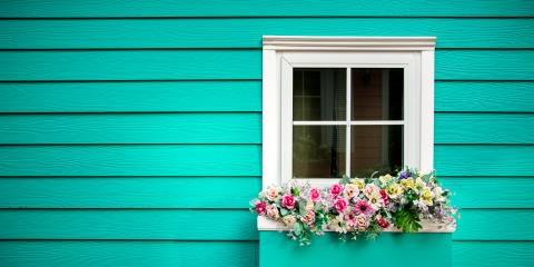 One window of wooden house, Decorated with fresh flowers